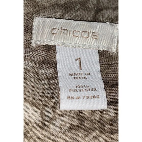 Chicos Sz 1 (MEDIUM) Reptile Croc Print Roll Tab Sleeve Chiffon Blouse Tunic EUC - Picture 9 of 11